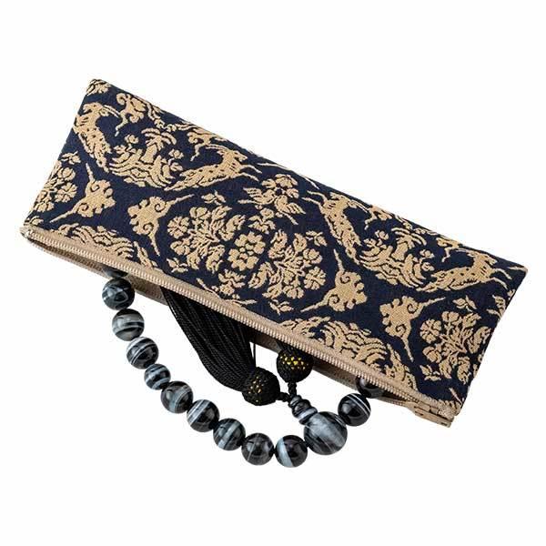 数珠袋 ペンケース型(綿) 山羊紋 紺 | お仏壇のはせがわ公式通販