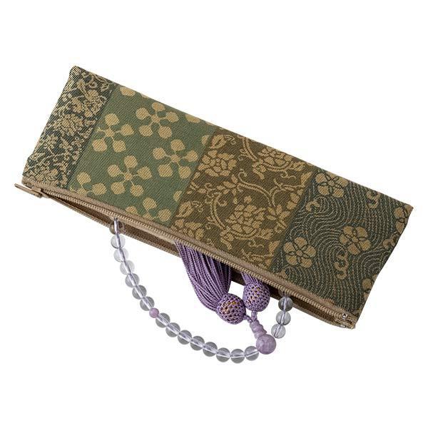 数珠袋 ペンケース型(綿) 横段 グリーン | お仏壇のはせがわ公式通販