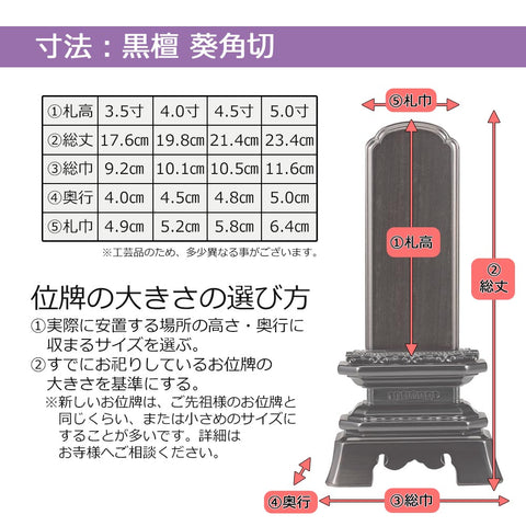 通販 店舗 位牌 塗り位牌「葵角切 4.5号」 仏壇、仏具